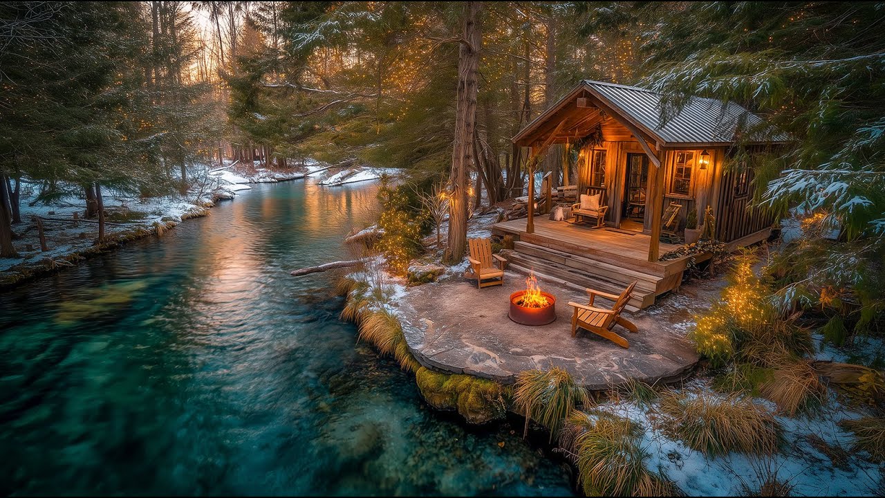 Morning in the Riverside Cabin 🔥 Birds Singing in the Trees & Gentle Campfire