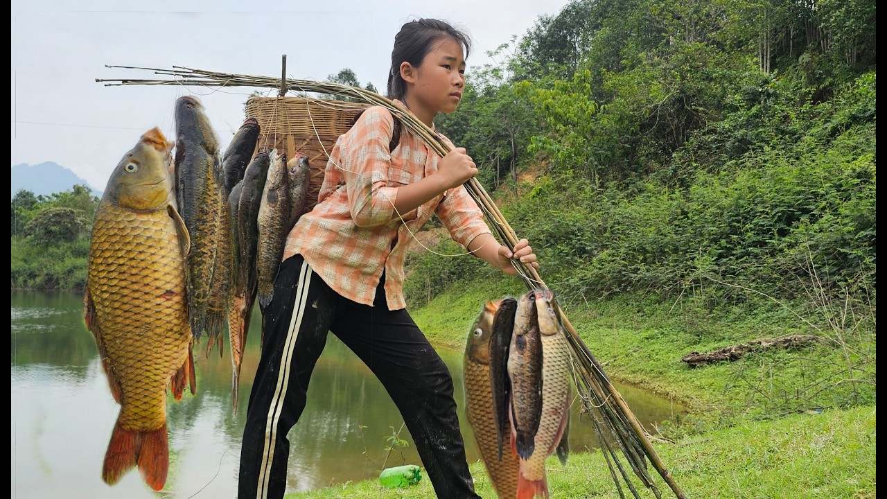 Traditional fishing techniques - Setting simple earthworm traps, catching large carp, selling them.