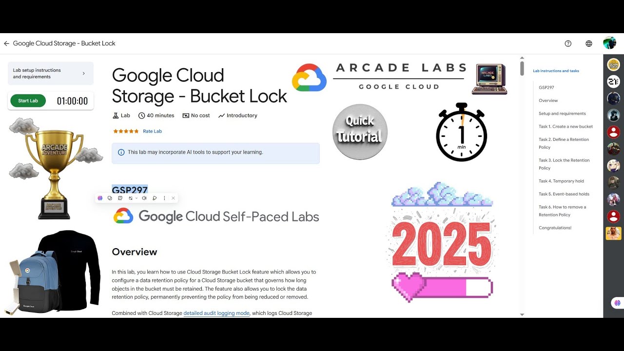 [NEW2025] Google Cloud Storage - Bucket Lock || #GSP297 || #qwiklabs || Google Cloud Arcade 2025