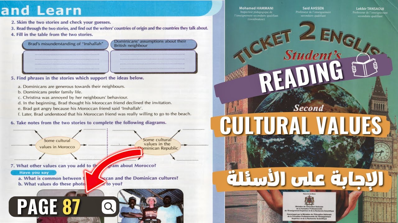 reading ticket 2 english page 87 ❚ cultural values ❚ تصحيح التمارين 👨🏻&zwj;🏫