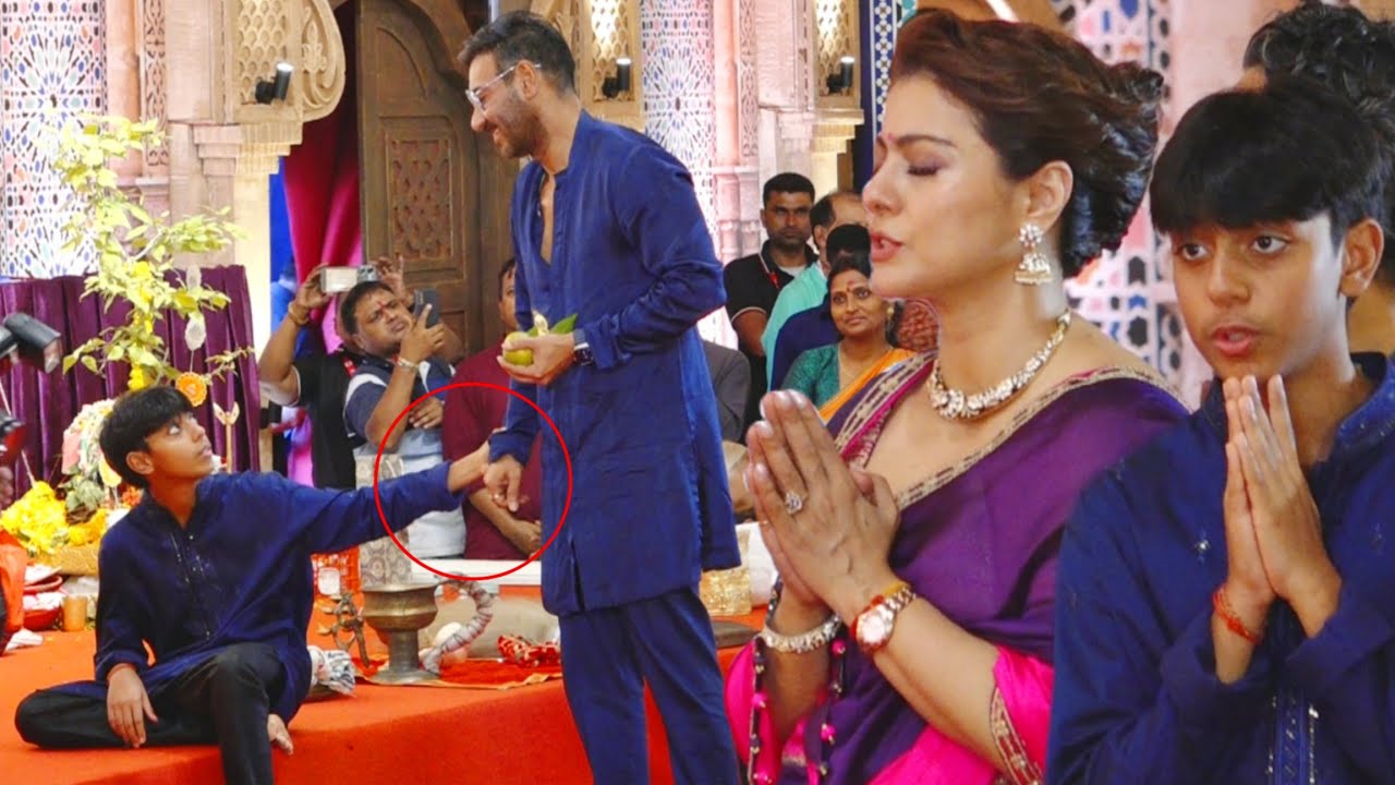 Kajol,Ajay Devgan With Son Yug Arrive At North Bombay Sarbojanin Durga Puja 2024
