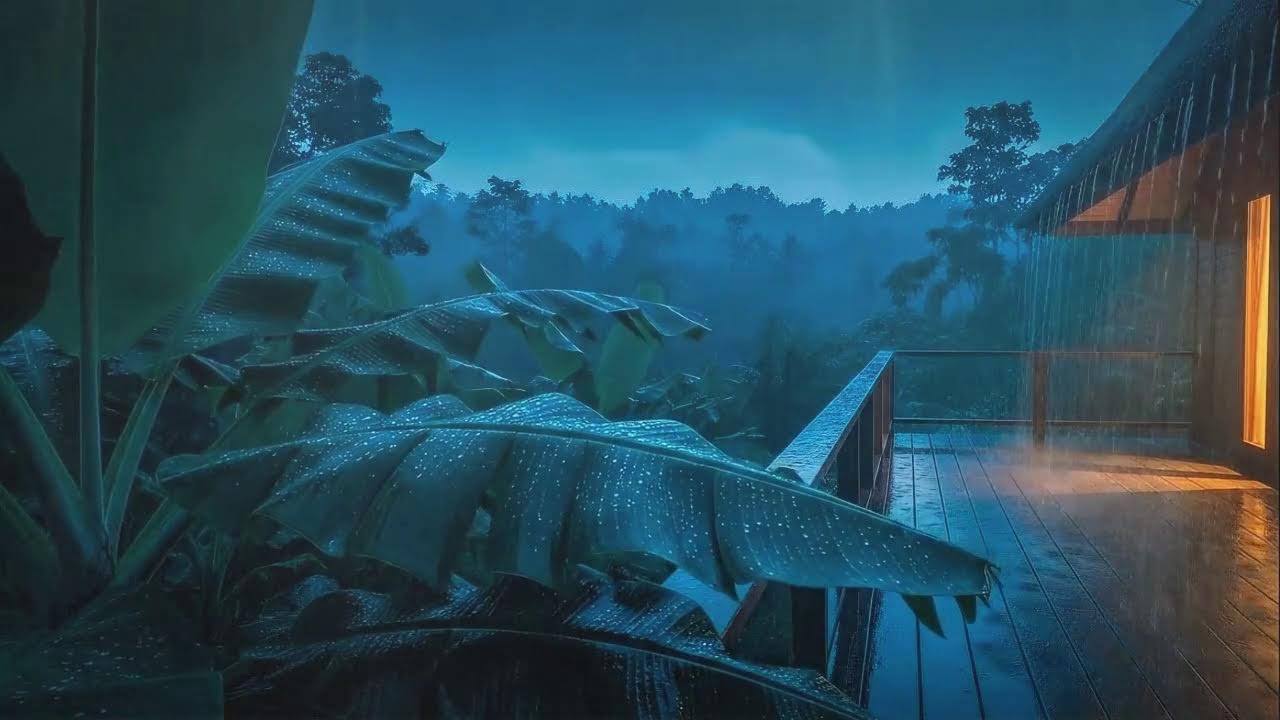 Fall Asleep Fast with Calm Rainfall and Soft Thunder Murmur at Forest Cabin Terrace 🌧️