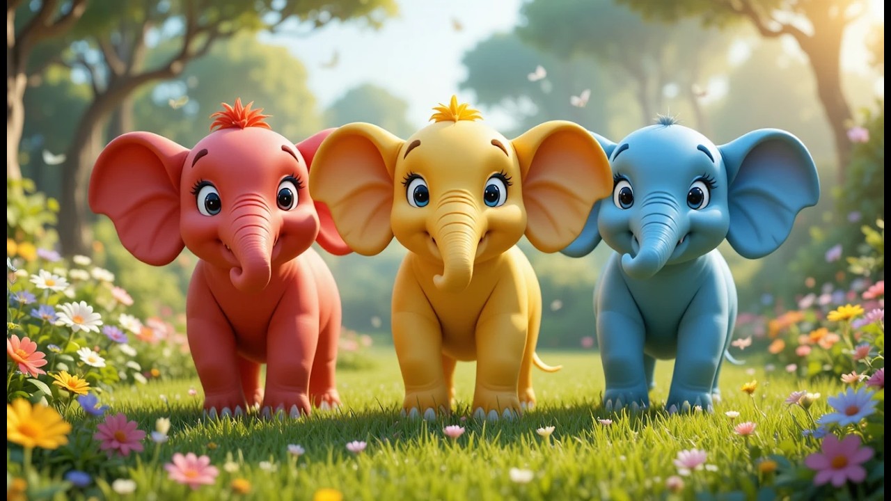 Drie Kleine Knuffelolifantjes Stampen met hun Poten | Vrolijk Kinderliedje & Olifantenlied