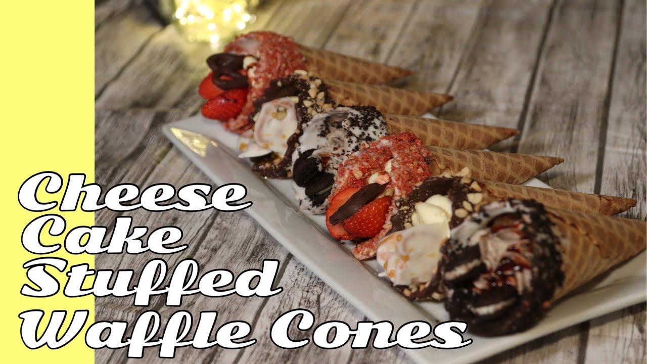 Cheese Cake Stuffed Waffle Cones (No Bake)