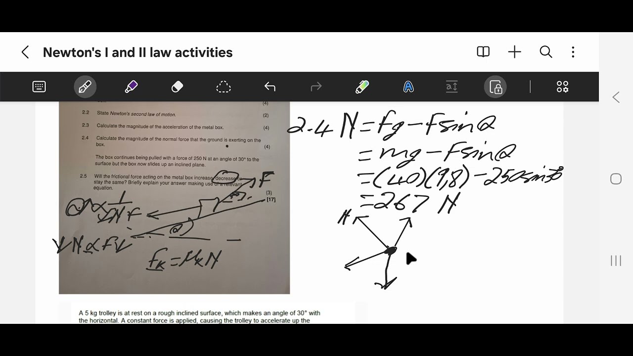 Newton's second law exam question gr11 & gr12