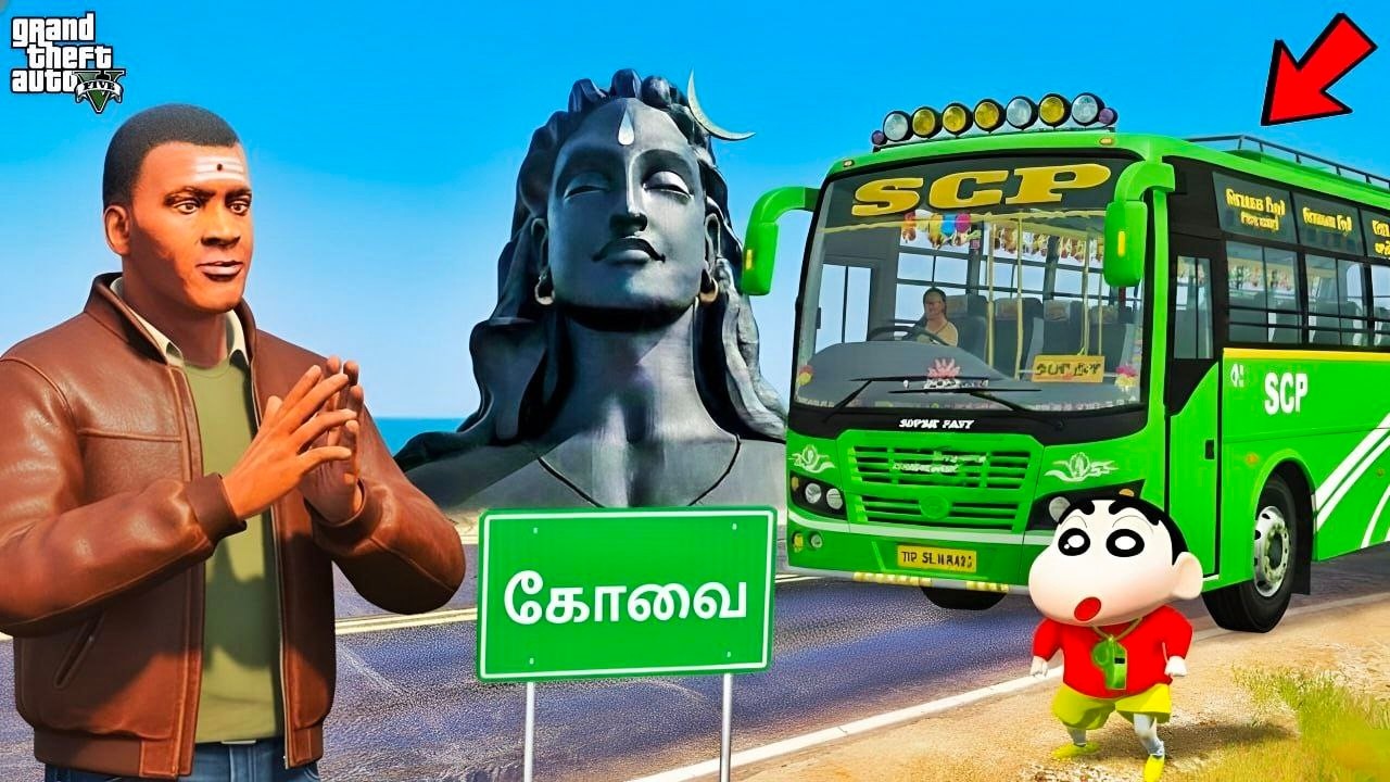 GTA 5 : Shinchan & Franklin Drive SCP Private Bus 🚍 Kovai To Erode | Tamil Mod Gameplay | GTA Rajesh