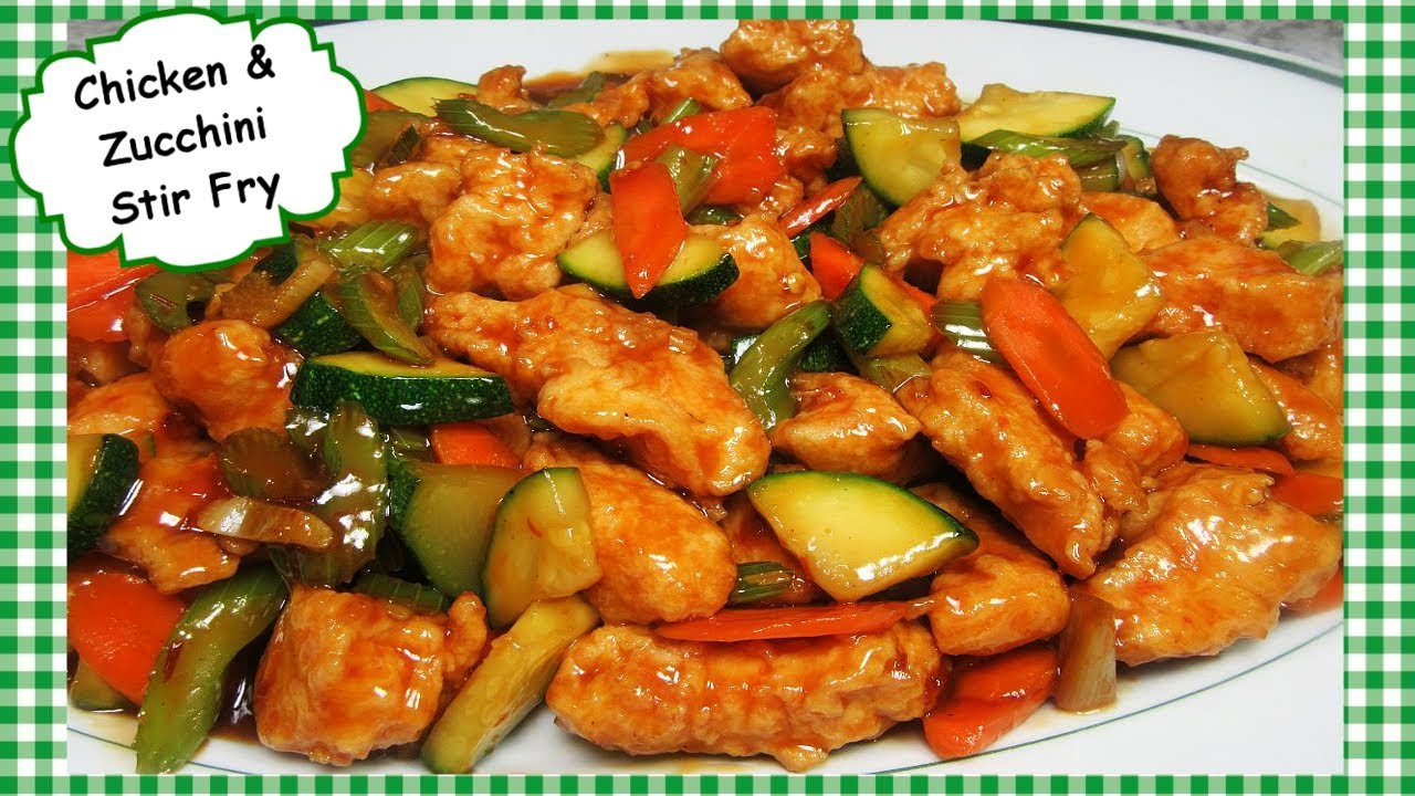 Рецепт острой китайской курицы и цуккини, жареных в воке