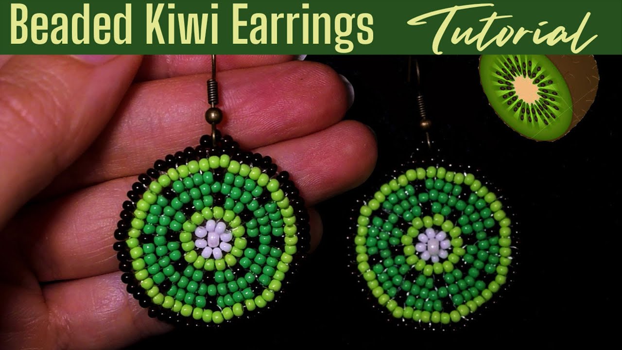NEW: Beaded Kiwi Earrings - Tutorial. EASY Circular Stitch