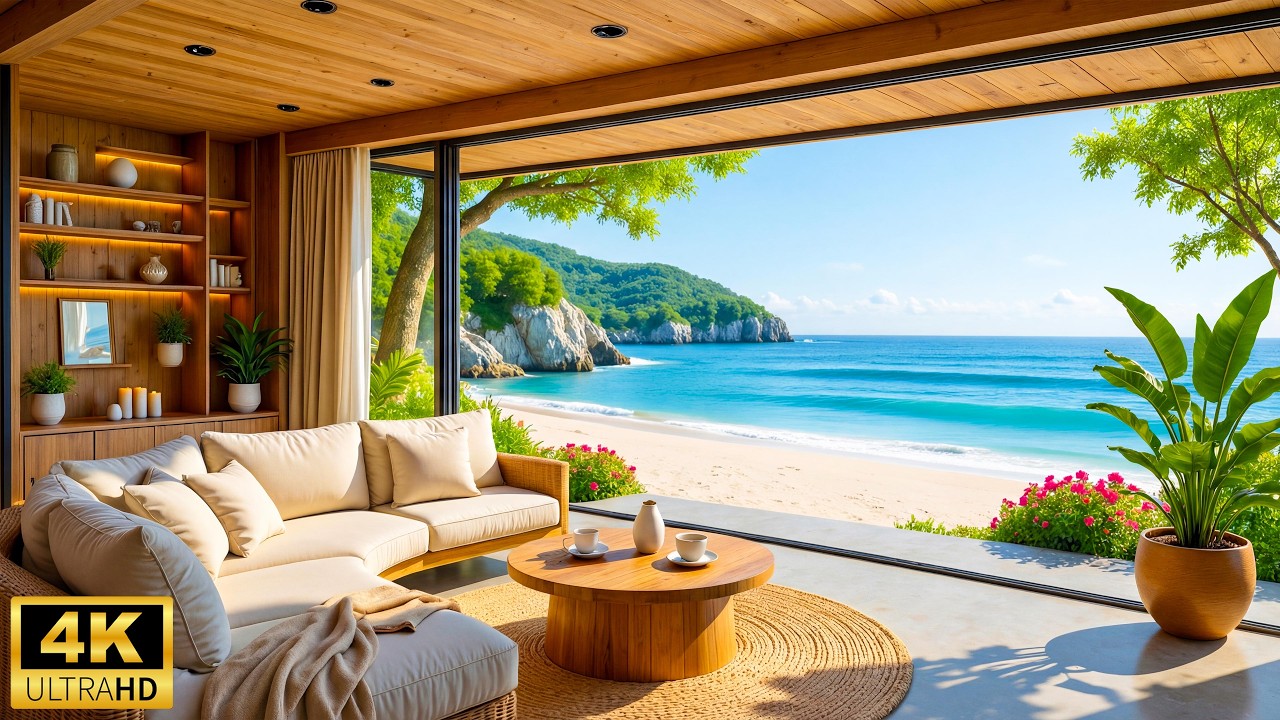 Elegant Seaside Ambience in Spring 🌊 Soft Piano Music with Ocean Sounds 🌺 Music for Stress Relief