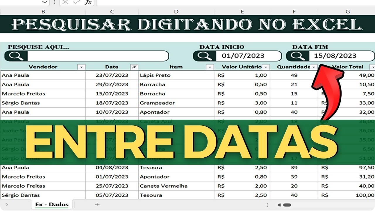 Como fazer Filtro entre datas no Excel direto na planilha| FILTRO Automático ao Digitar