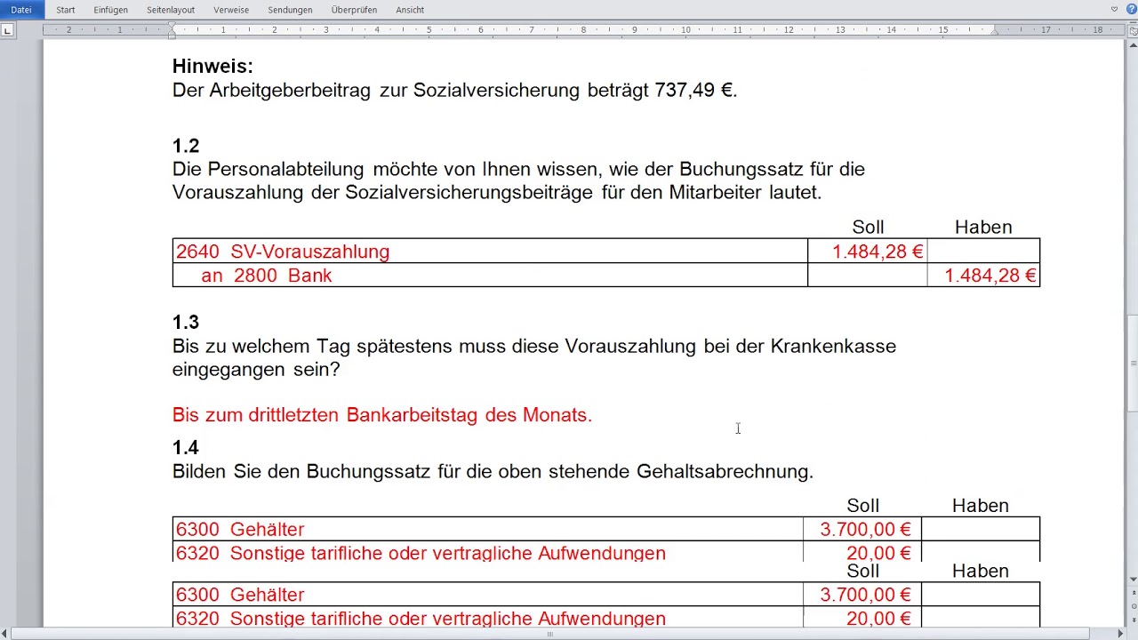 Buchungen im Personalbereich Vermögenswirksamen Leistungen 4