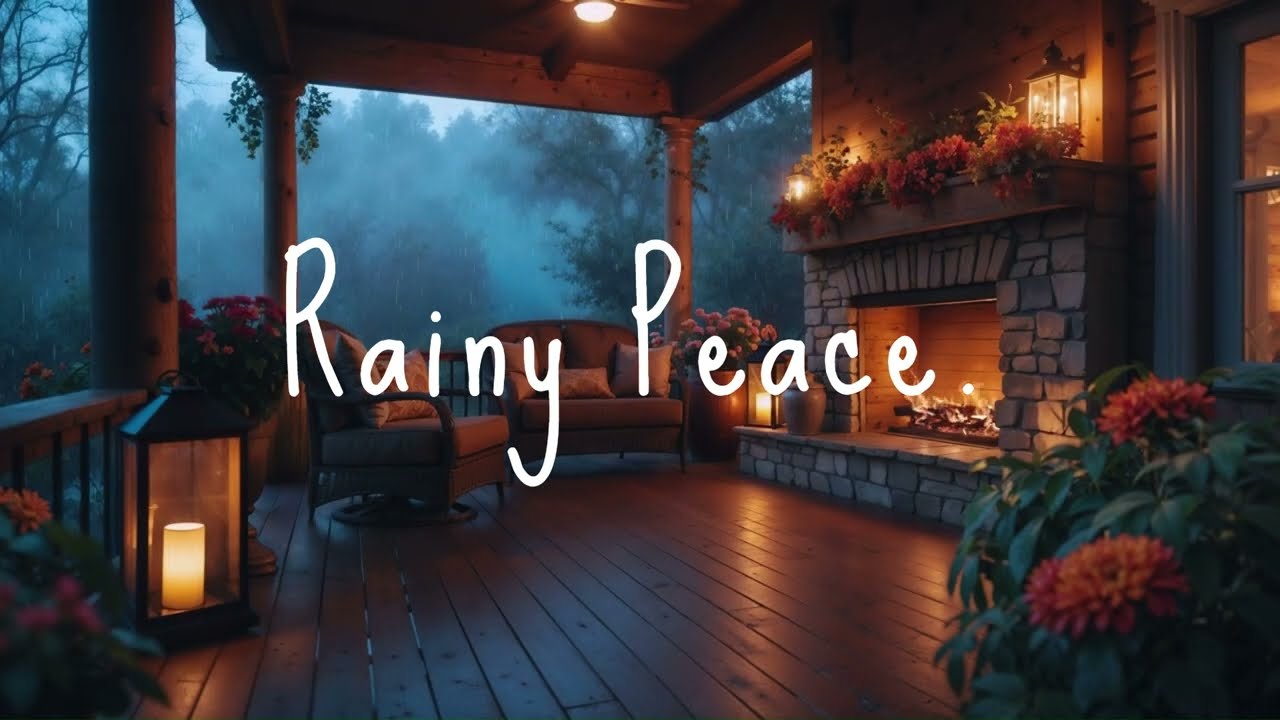 Whispers of Rain & Fireplace Warmth | A Cozy Evening on a Misty Porch Surrounded by Nature 🌧️