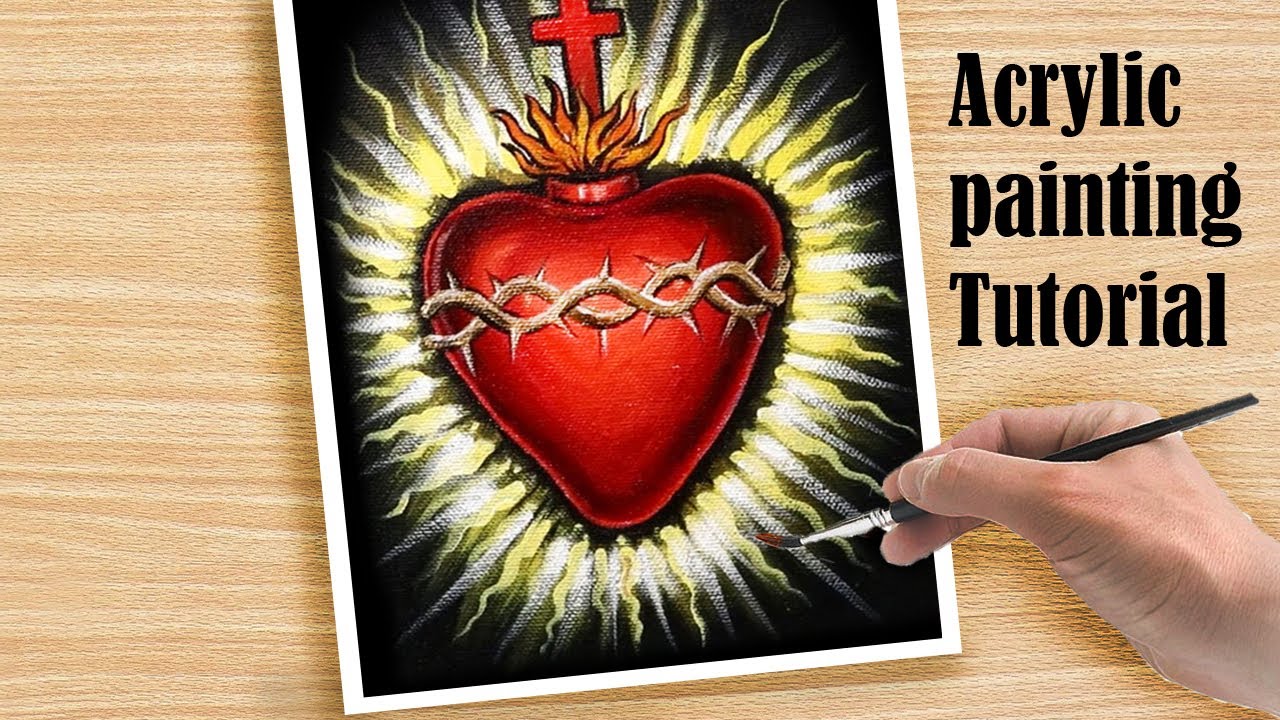 How To Draw Sacred heart | Acrylic Painting - Easter Painting Tutorial