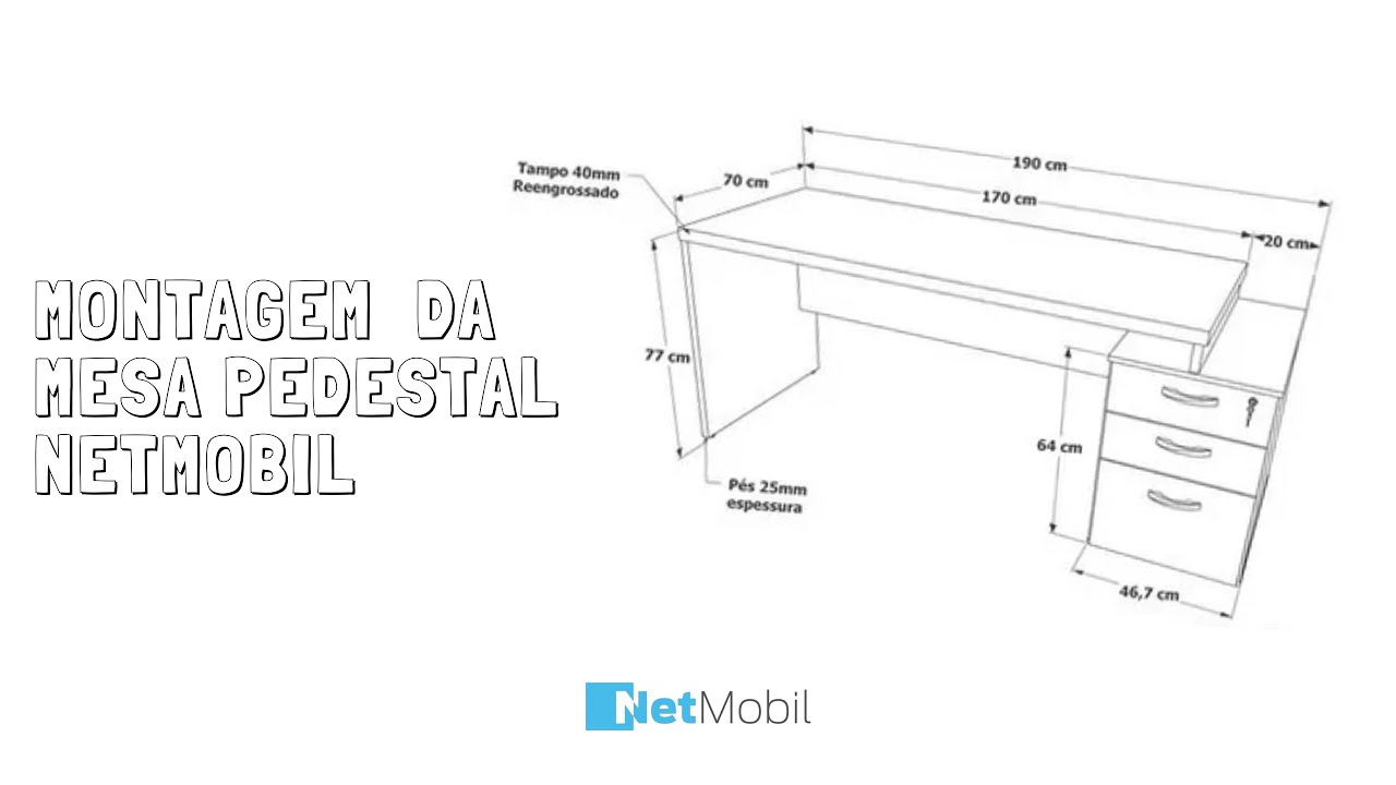 MONTAGEM MESA RETA PEDESTAL 3 GAV. 40MM 1700X700 - NETMOBIL