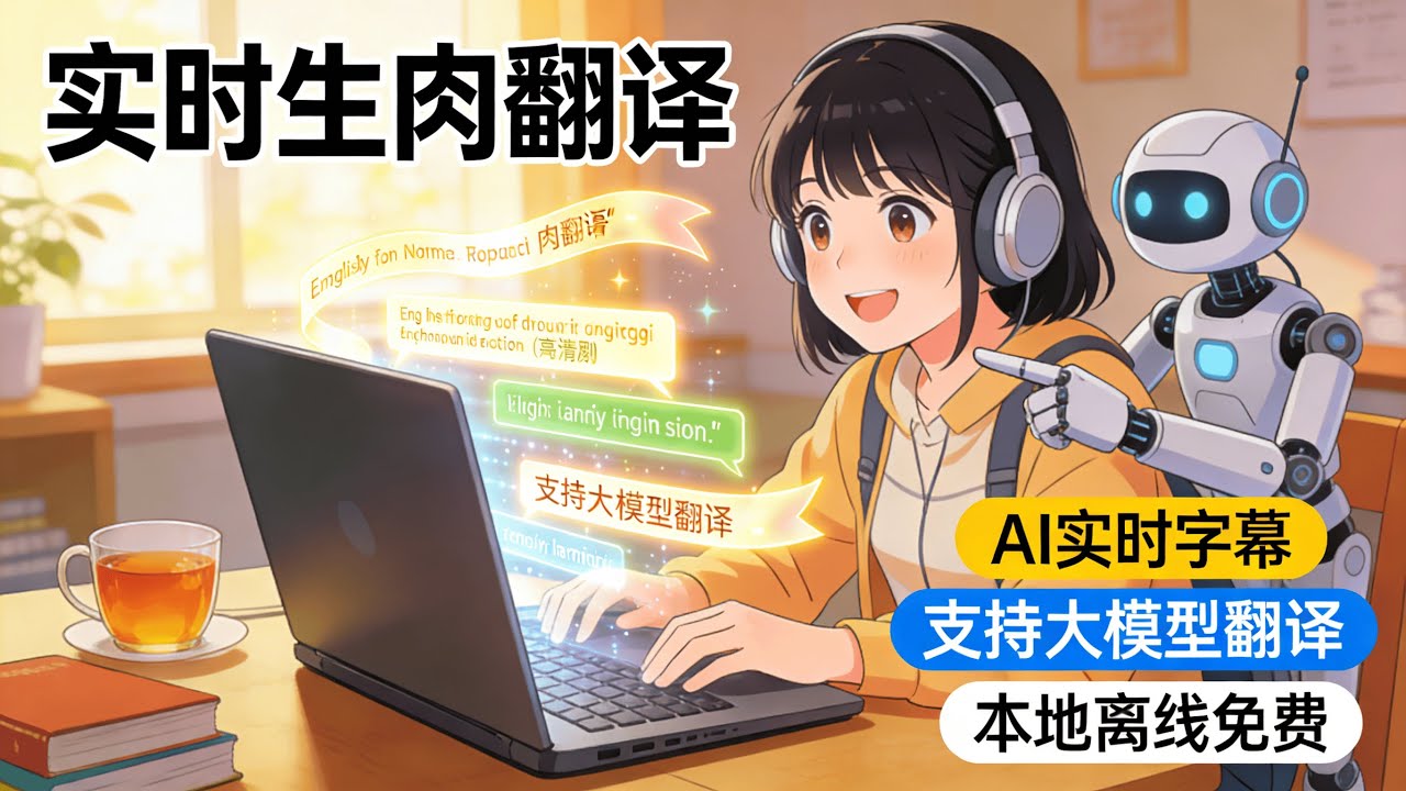 自动生肉翻译，实时AI字幕生成，Windows专用开源免费外语学习懒人包#AI视频翻译 #实时翻译 #生肉神器 #Whisper #大模型翻译 #看剧学英语 #双语字幕 #开源软件 #免费工具