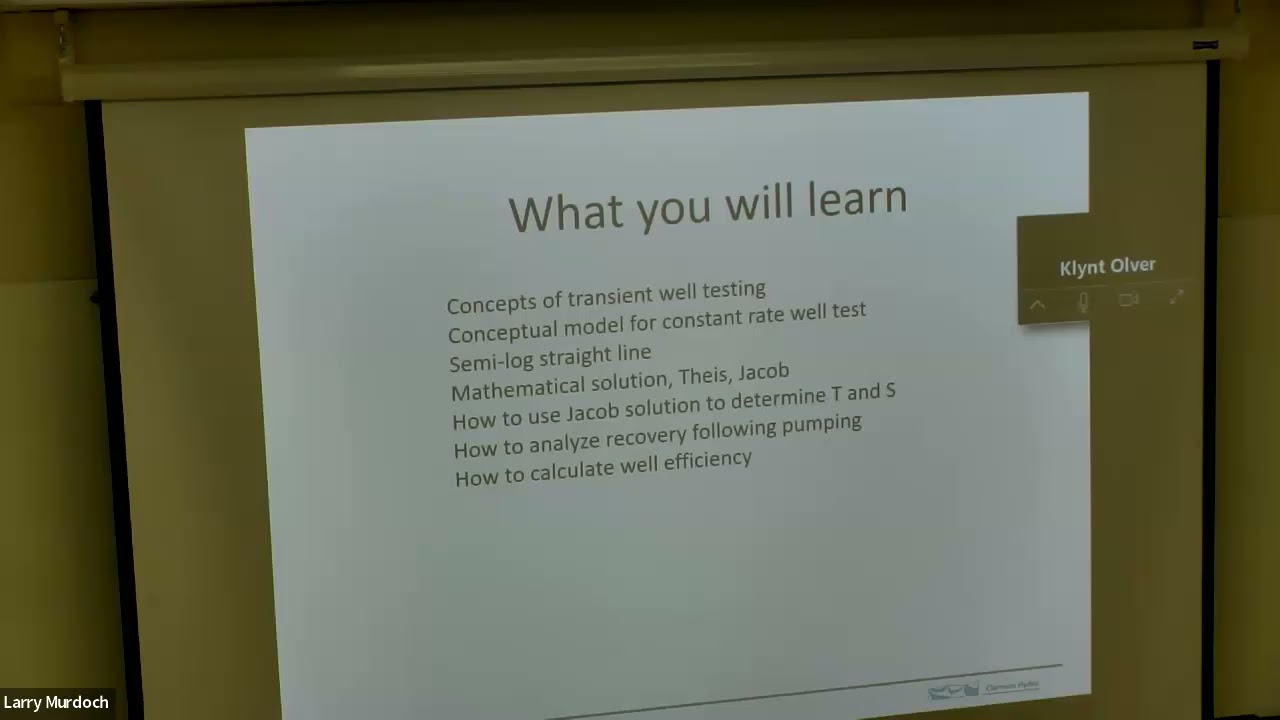 Analyzing pumping tests with Jacob analysis Class 25 GMT20251020