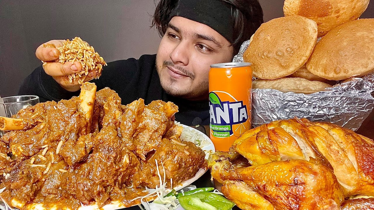 SPICY* MUTTON CURRY WITH BASMATI RICE🍖 + WHOLE CHICKEN WITH POORI | EATING SHOW | MUKBANG