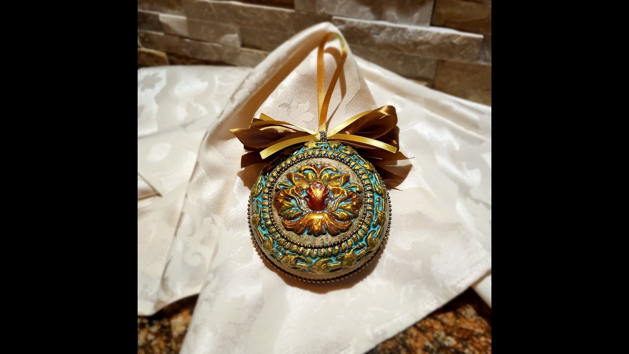Handmade Christmas Golden Ornament DIY, Step – by – Step, Decoupage, Rice Paper