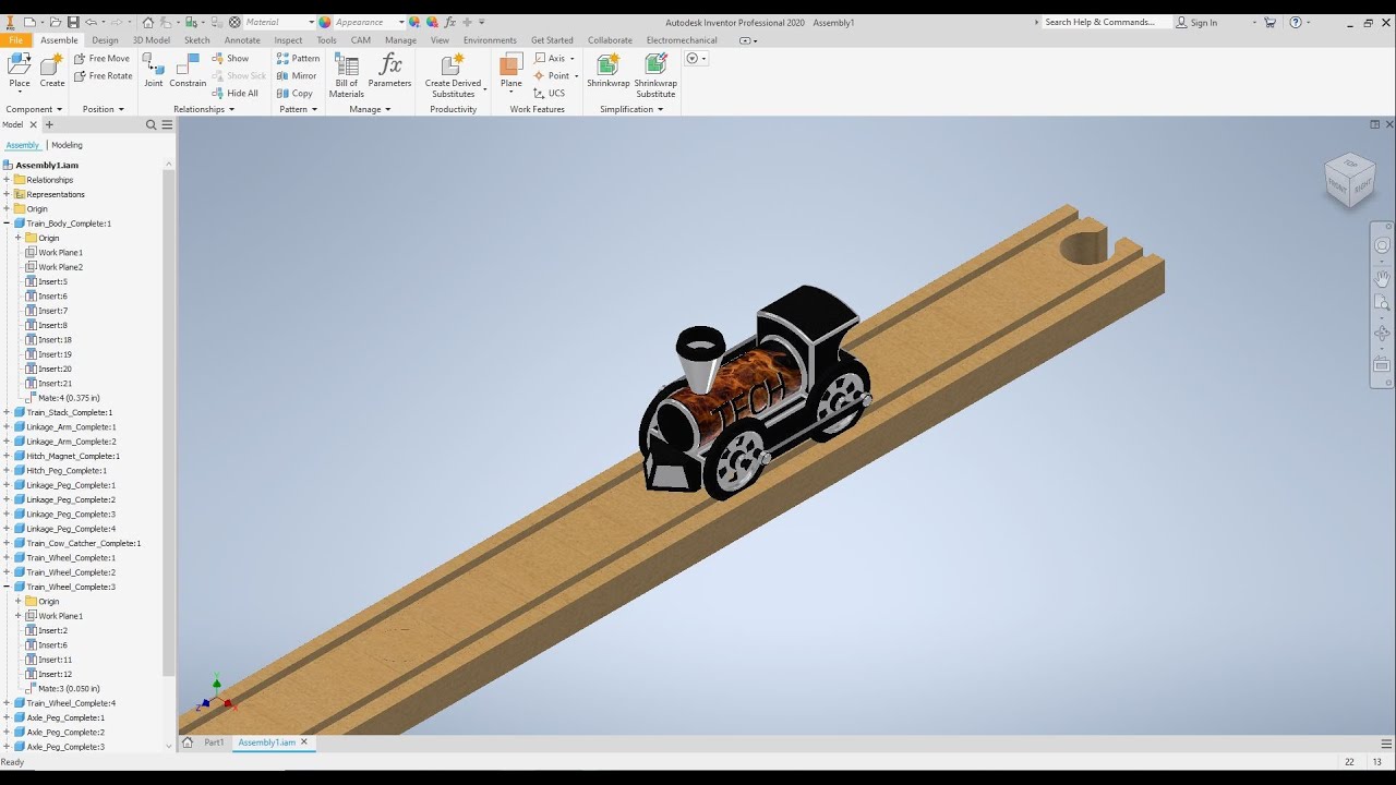 Autodesk Inventor: Проект мини-поезда — прикрепление поезда к рельсам