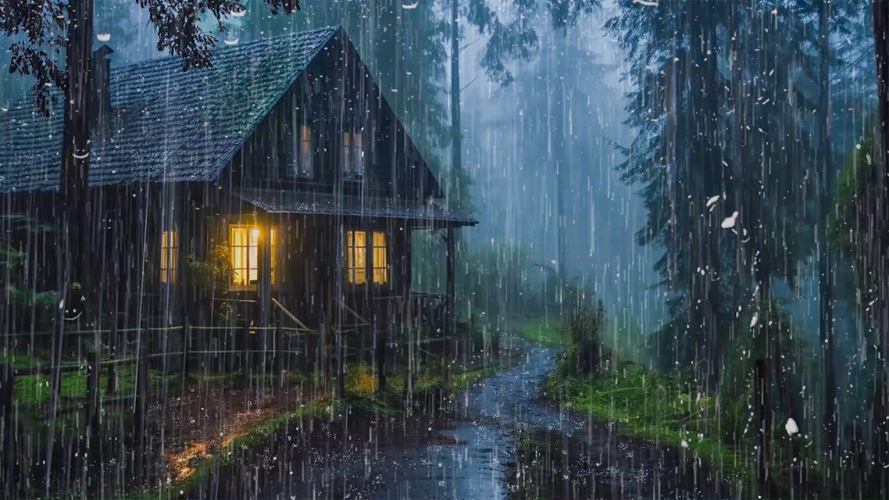 Sons de Chuva para Dormir Profundamente – Chuva Noturna no Telhado com Trovões Altos