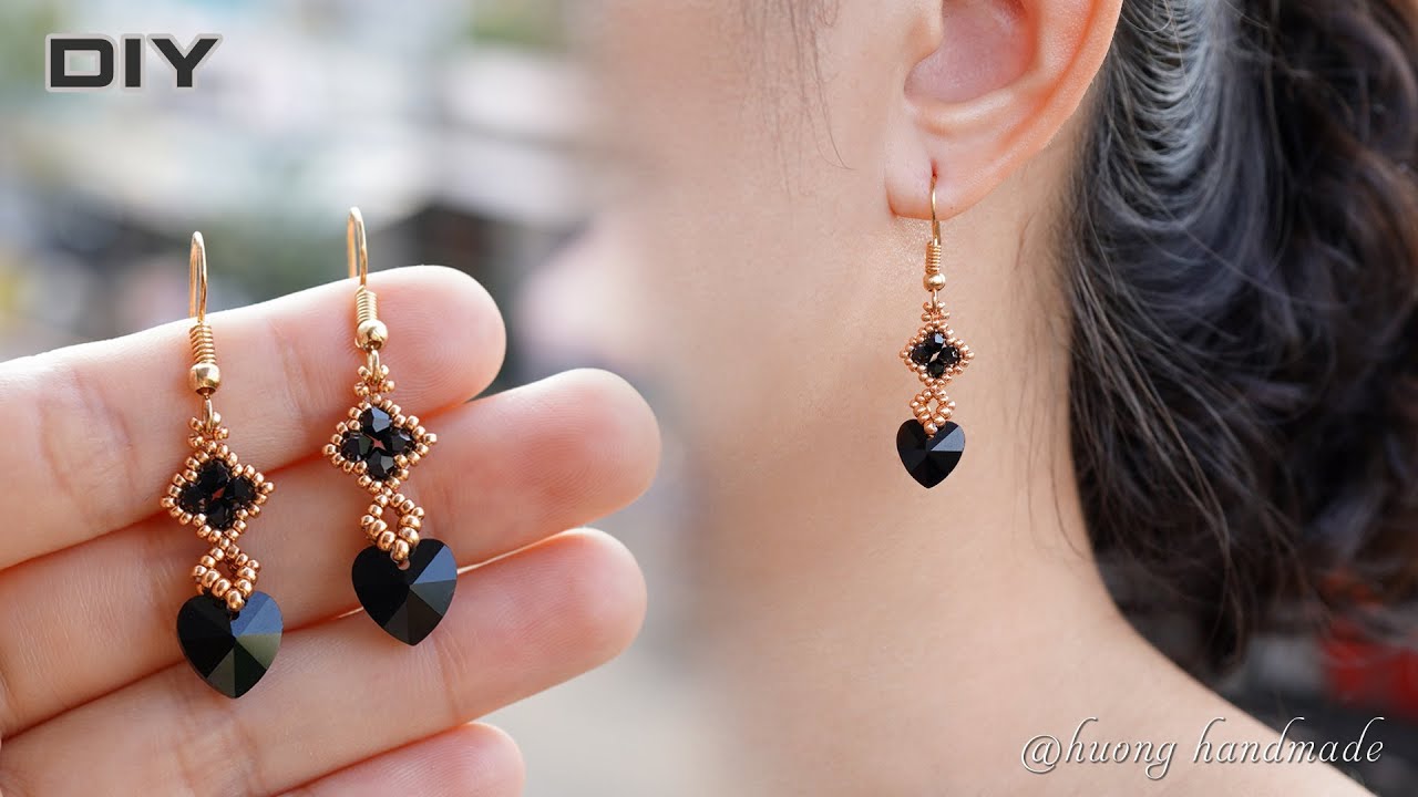 Crystal heart beaded earrings. Simple and easy to make for beginners