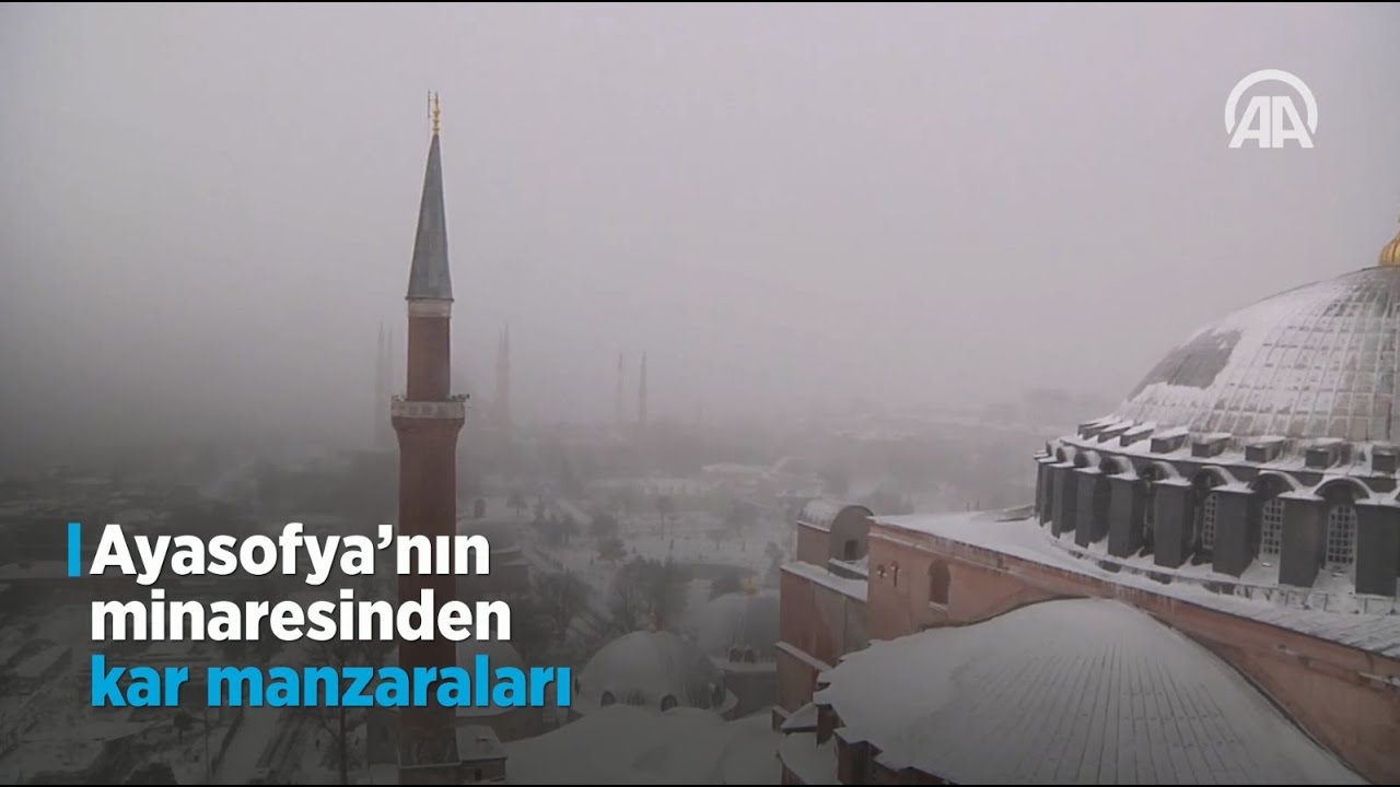 Ayasofya'nın minaresinden kar manzaraları