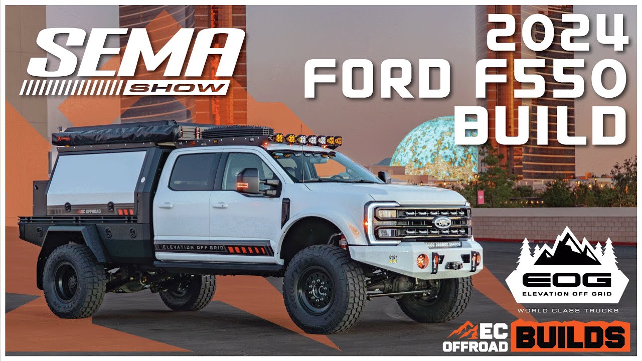 SEMA BUILD Ford F550 2024 Ec Offroad and EOG on the Liquid Springs stand