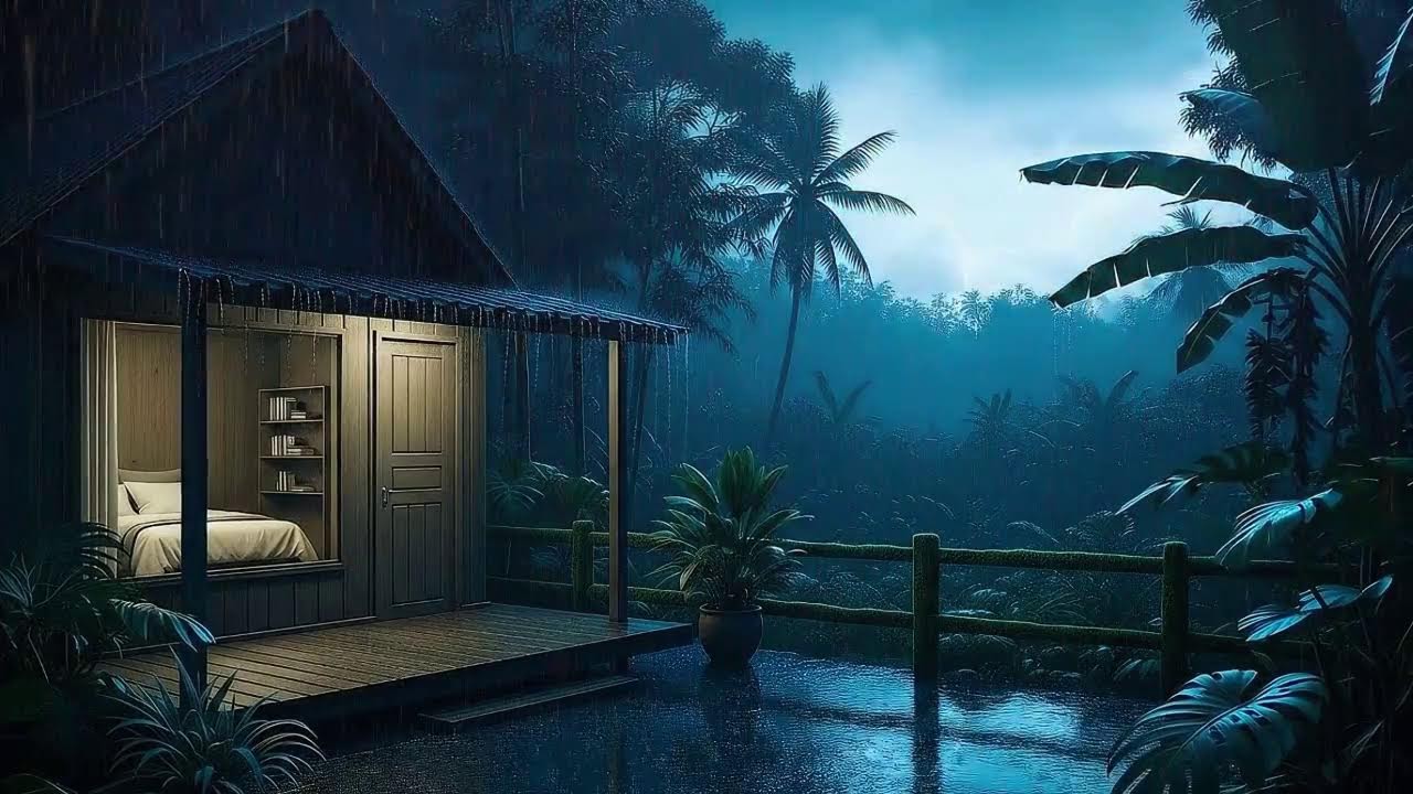 Rain and Amber Rumble Thunder Quiet the Mind Quickly in a Rainforest Cabin 🌧️