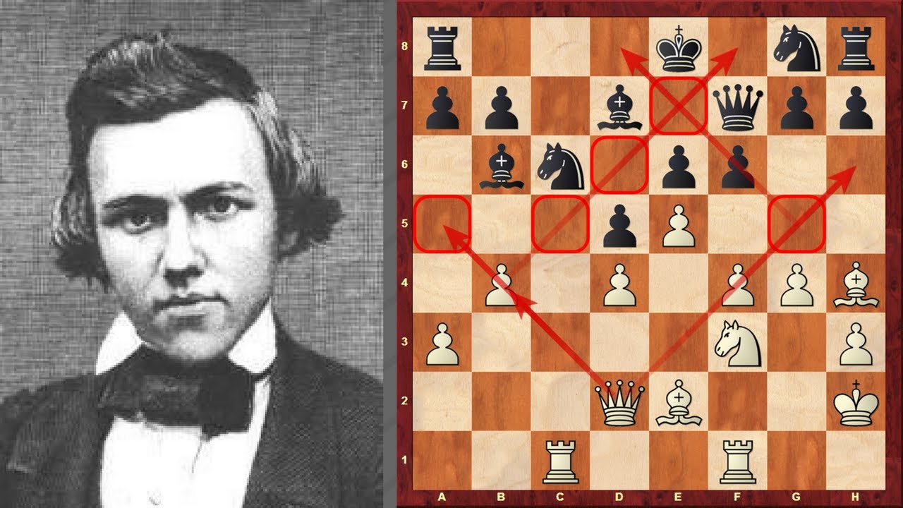 Chess Genius!: Paul Morphy's very logical dark square play in a Knight odds game - vs Medina 1862