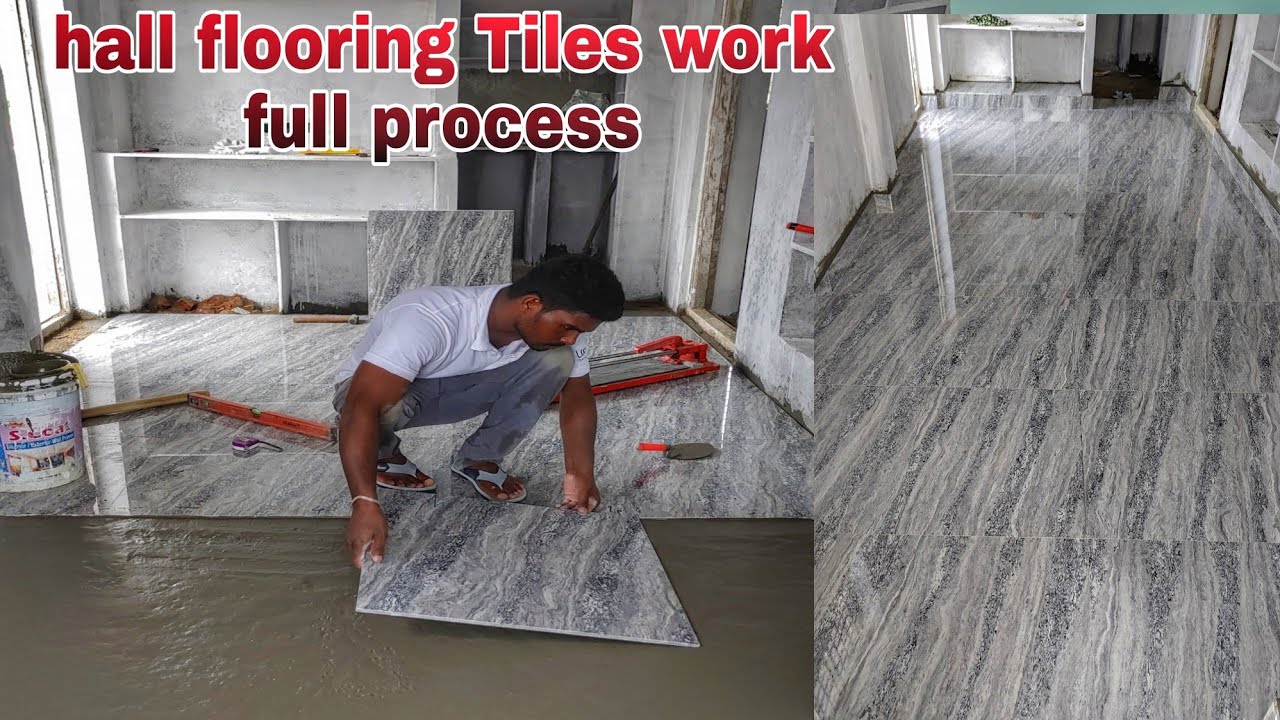 2by2 Hall flooring digital  tiles work full process.. #Telugutilesworkbablu