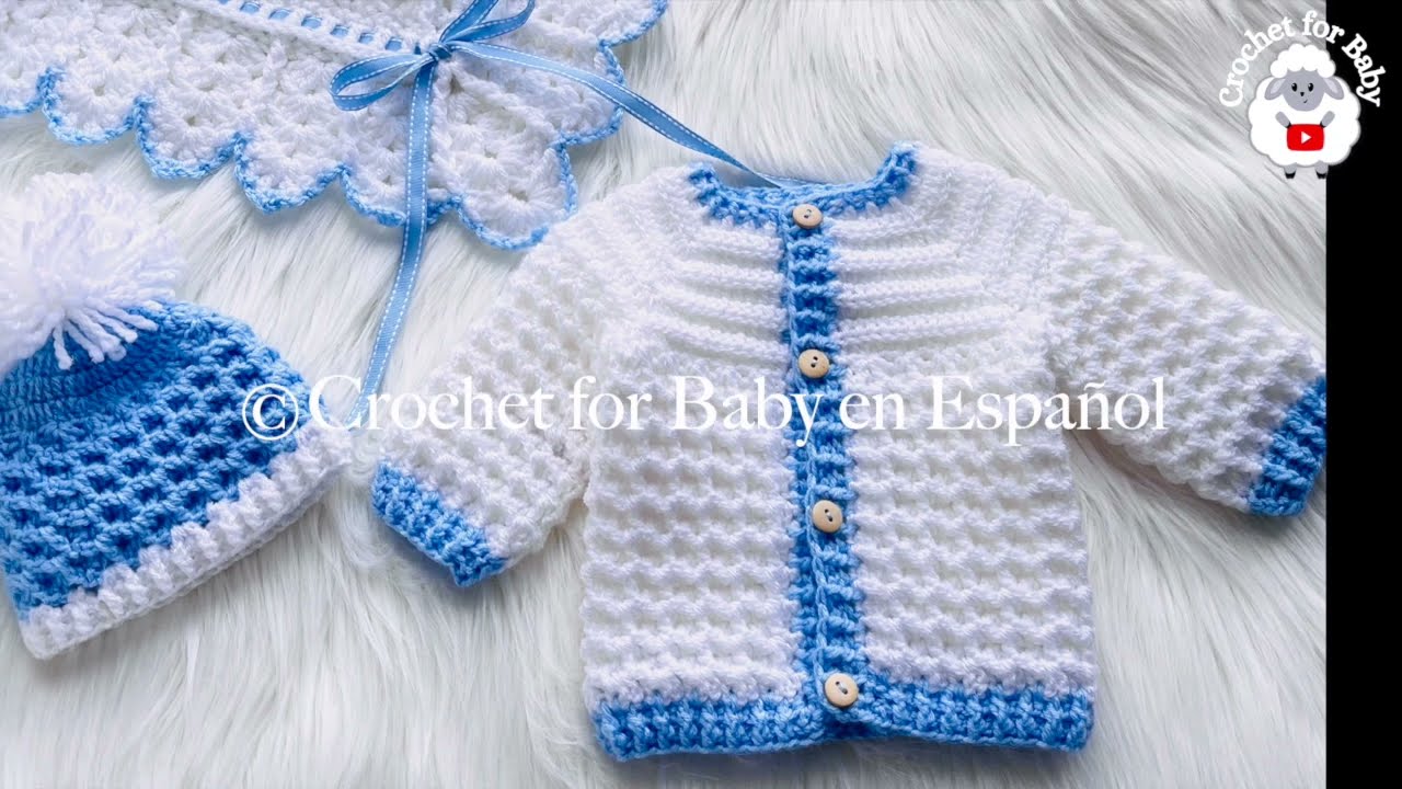 SUPER FACIL Chaquetita Cardigan LEO a juego con mantita de bebes Gotas de nieve PATRON DE GANCHILLO