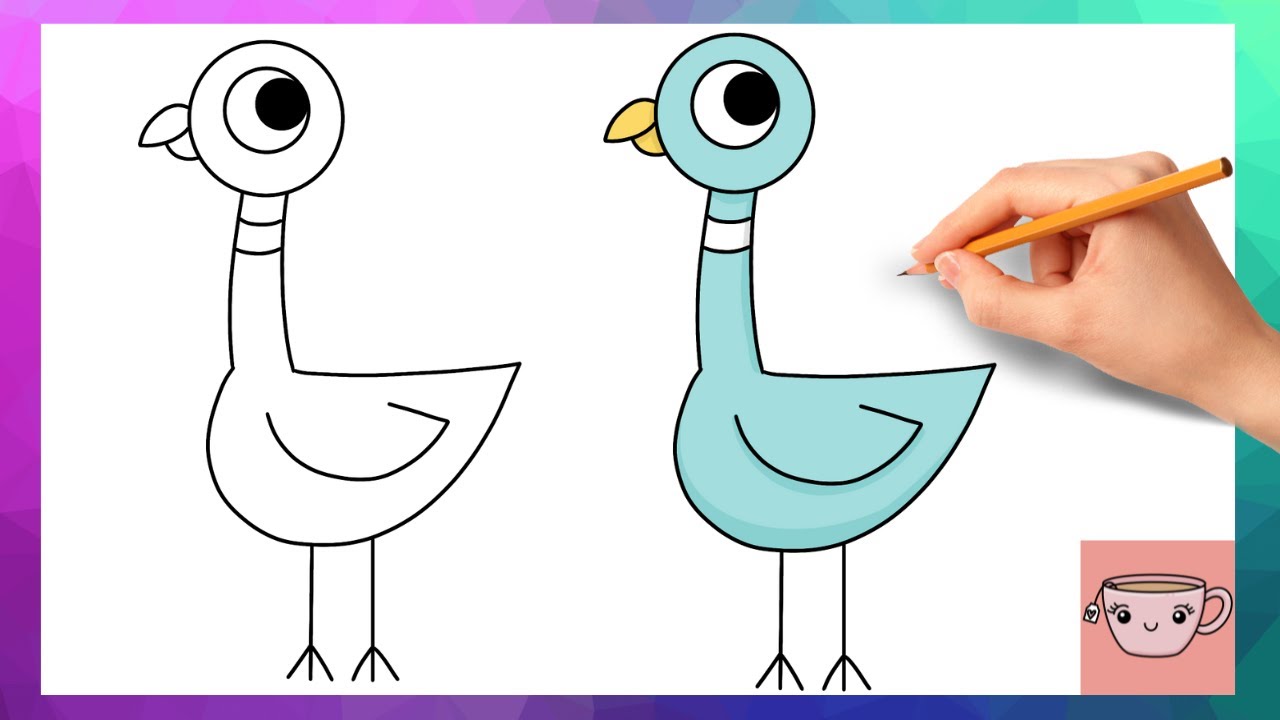 How To Draw The Pigeon from Mo Willems Pigeon Books | Easy Drawing Tutorial