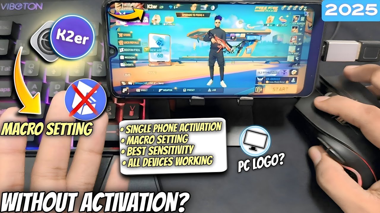 New K2er Single Phone Activation All Android Version Play Free Fire With keyboard mouse in mobile