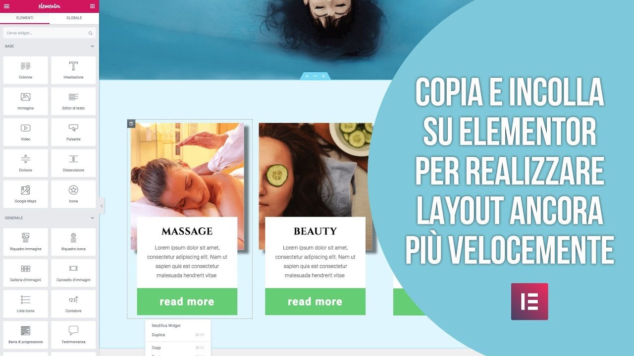 Copia e incolla di widget e stili con Elementor per WordPress