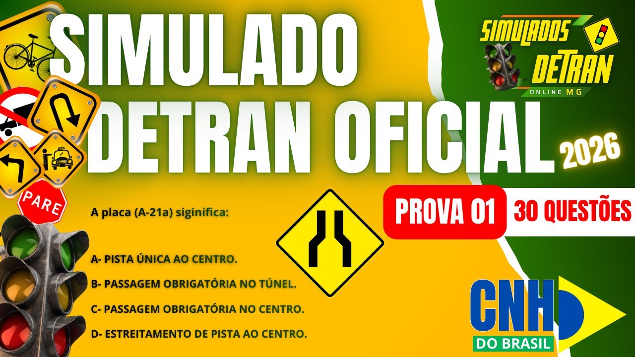SIMULADO DETRAN OFICIAL 2026 - PROVA 01 #simuladodetran2026 #detranmg2026 #mgsimuladosdetran2026  ✅