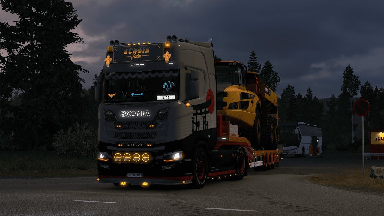 ETS2 1.57 - Scania V8 770S Open Pipe Sound Nordic Horizons DLC by night