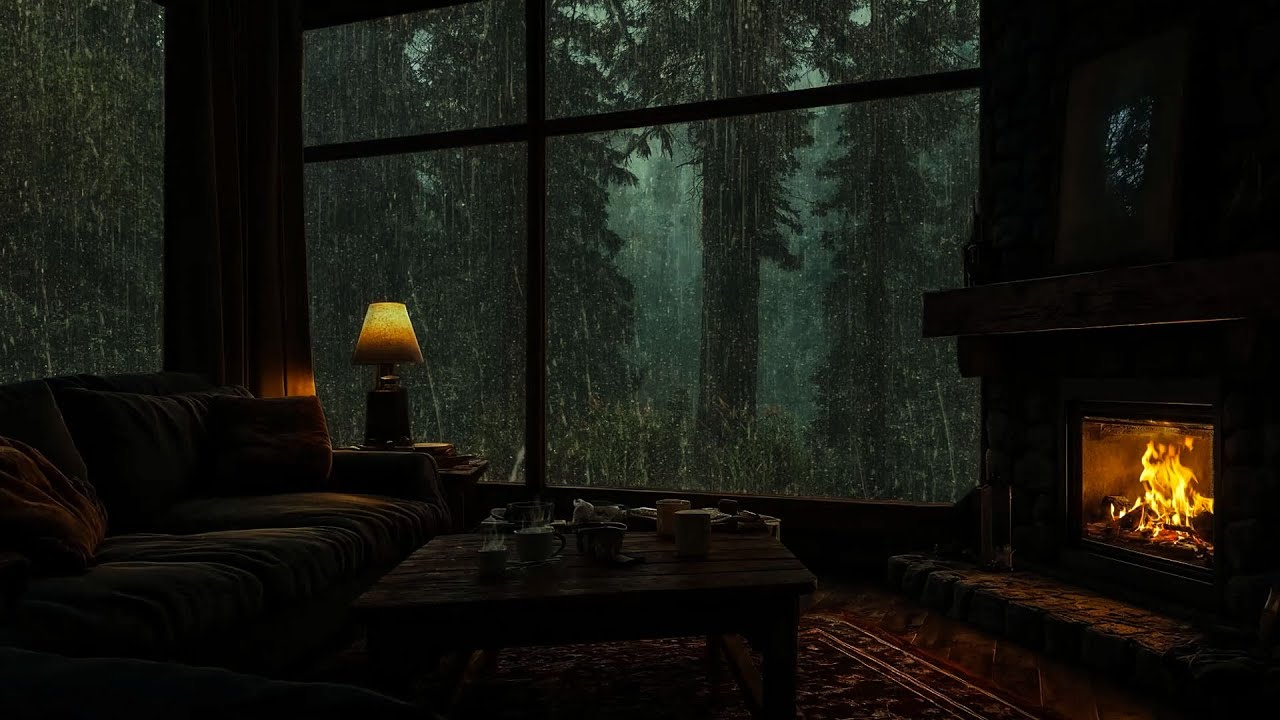Peaceful Forest Rain Lulls You to Sleep 🌧️ Crackling Fire & Thunder for Ultimate Comfort 🔥⚡
