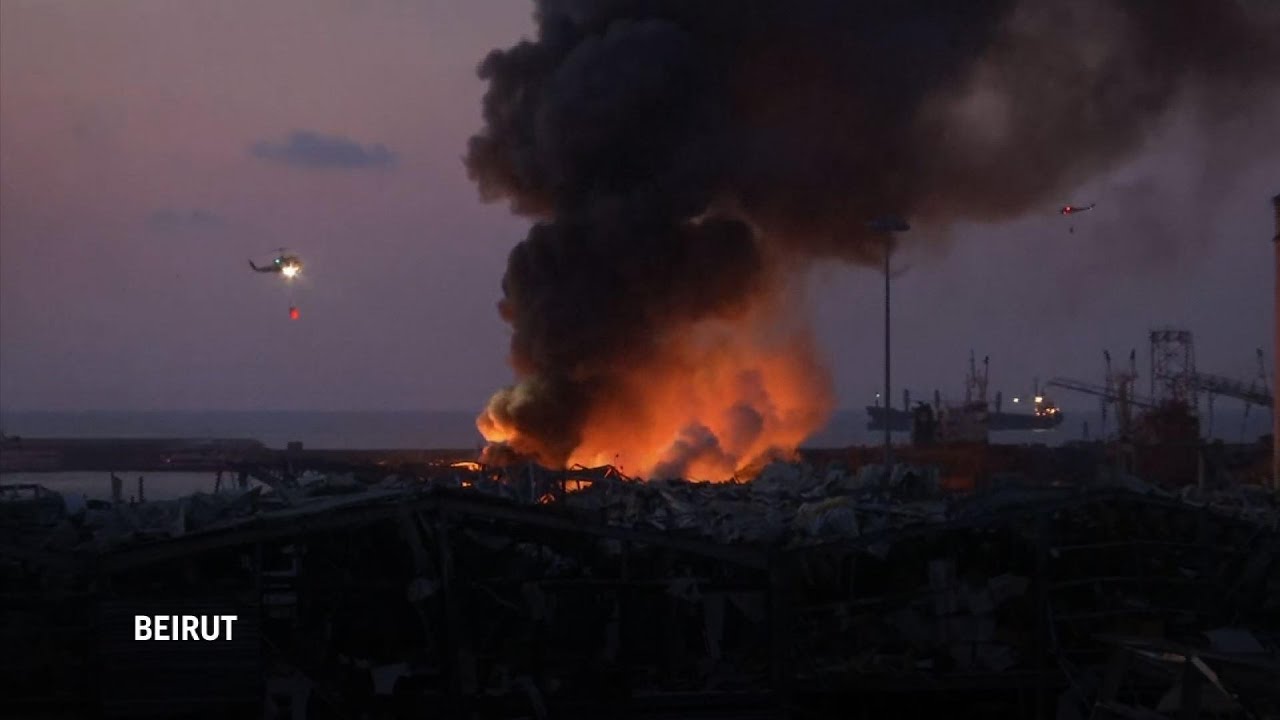 A VIEW OF THE BEIRUT PORT TWO DAYS AFTER A MASSIVE WAREHOUSE EXPLOSION.
