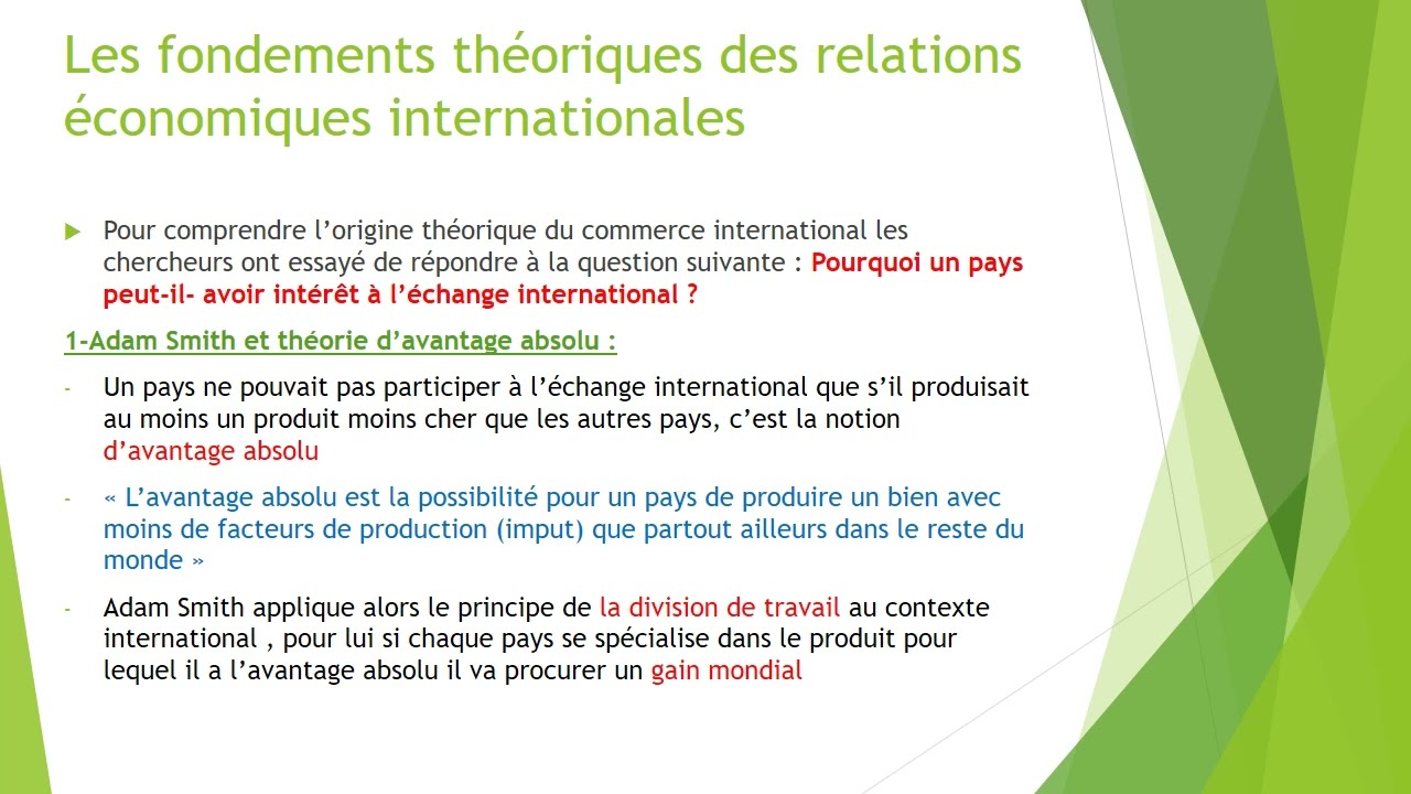 les relations &eacute;conomiques internationales
