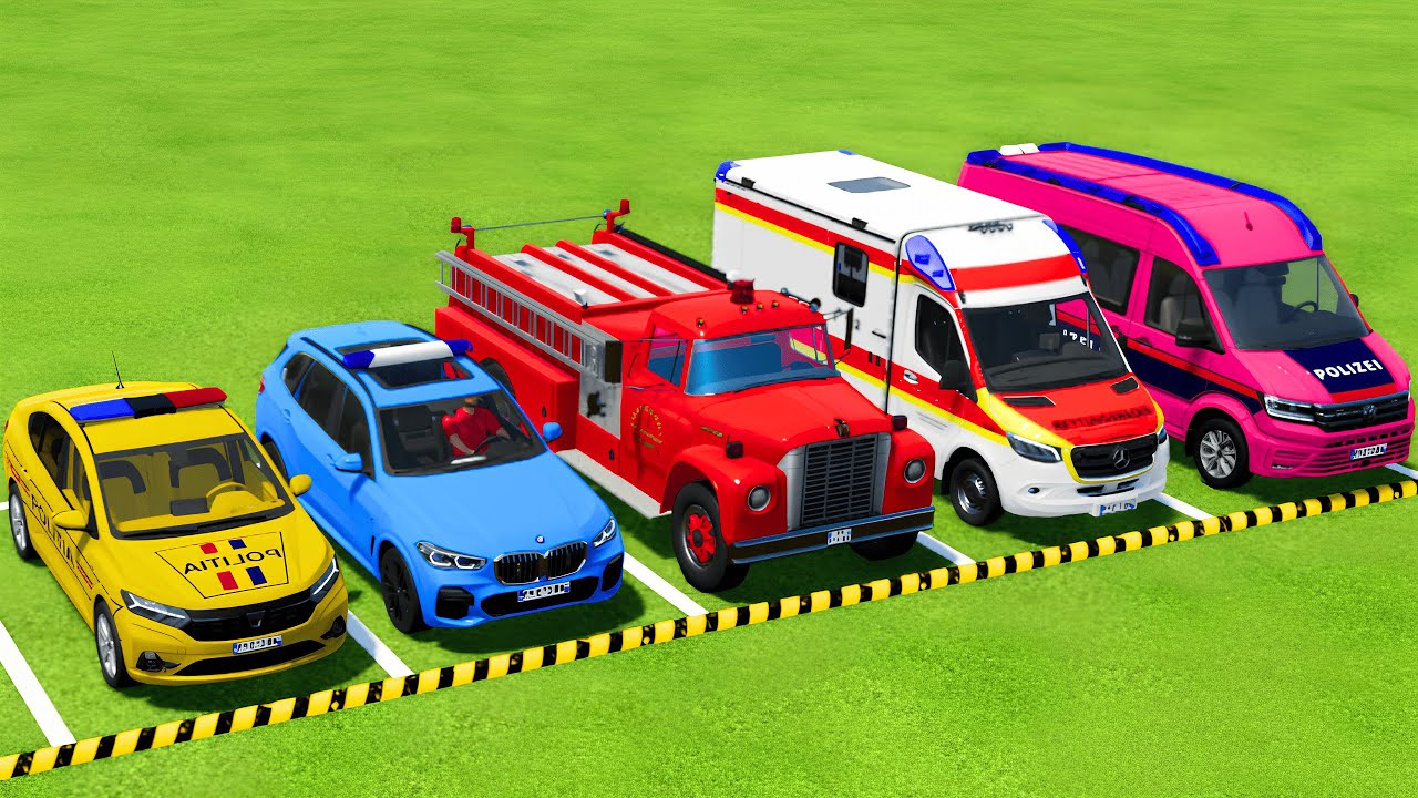 TRANSPORTING POLICE CARS, FIRE DEPARTMENT, AMBULANCE VEHICLES WITH MAN TRUCKS ! Farming Simulator 22