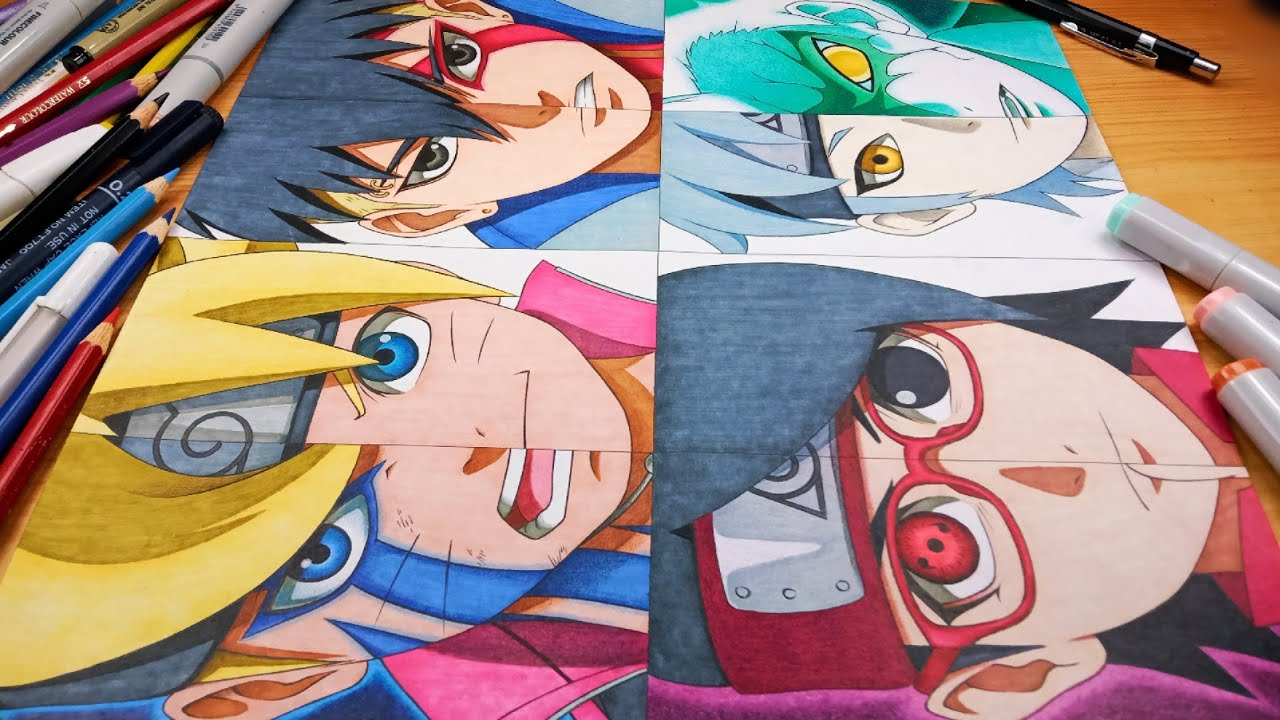Drawing BORUTO, KAWAKI, SARADA and MITSUKI with their Awakening form