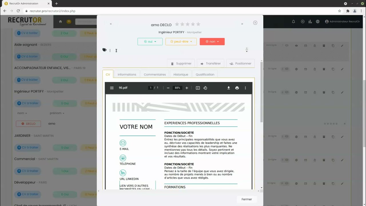 RecrutOr : associer des mots clés à vos CV