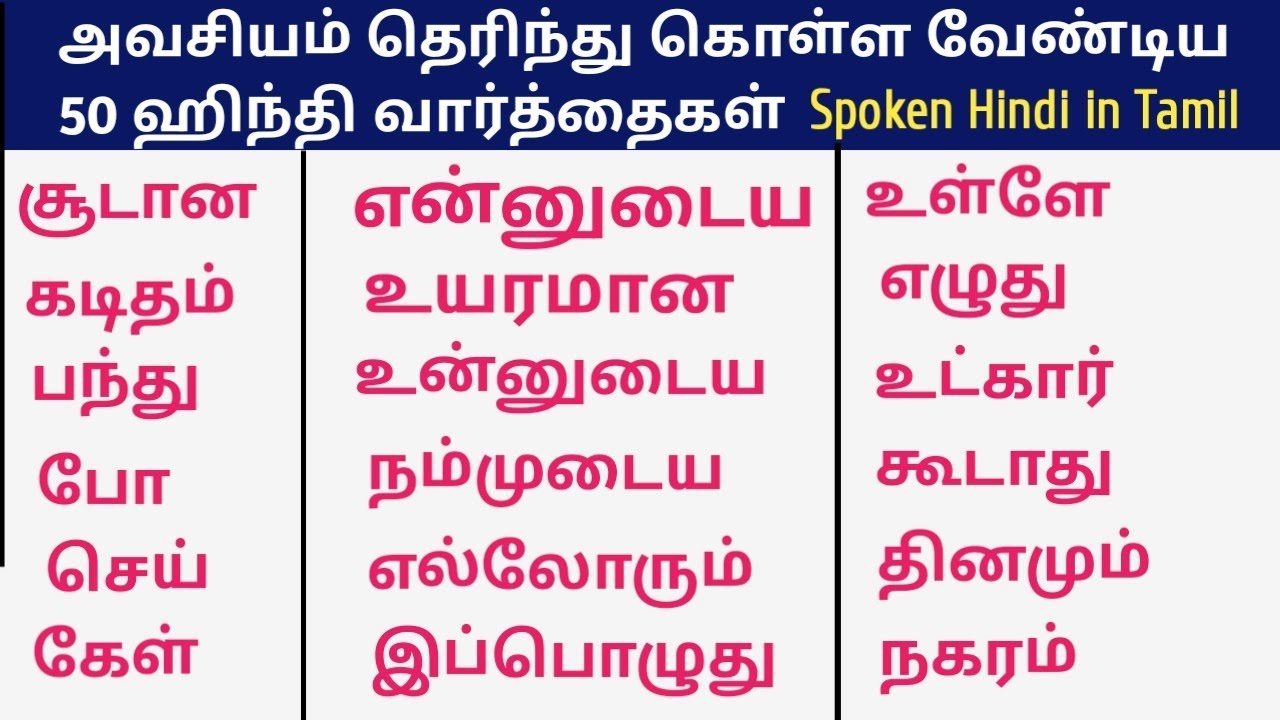 50 ஹிந்தி வார்த்தைகள்| Hindi words|Spoken Hindi through Tamil|தமிழ் வழி ஹிந்தி| Learn Hindi in Tamil