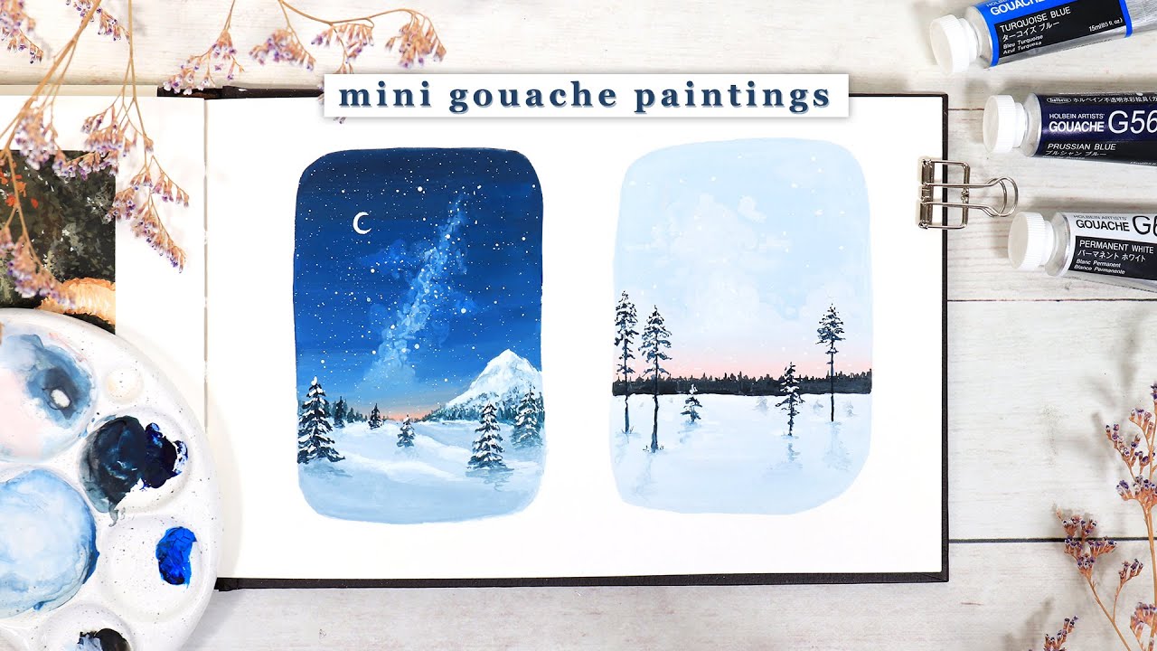 Easy Mini Gouache Painting Tutorial // Winter Landscapes