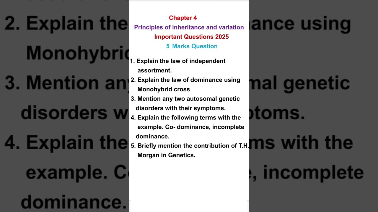Important Questions | Principles of inheritance and variation #viarlshort @StudywithKuljeetKaur