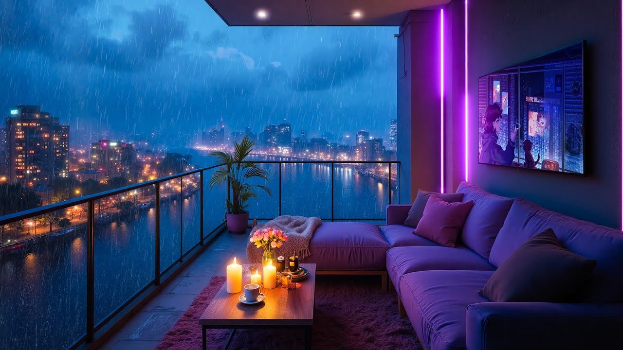 90's Chill Lofi & Night Balcony Lofi ☔️ Chill Music Lofi Rain Hip Hop Beats [Study/Work/Relax]