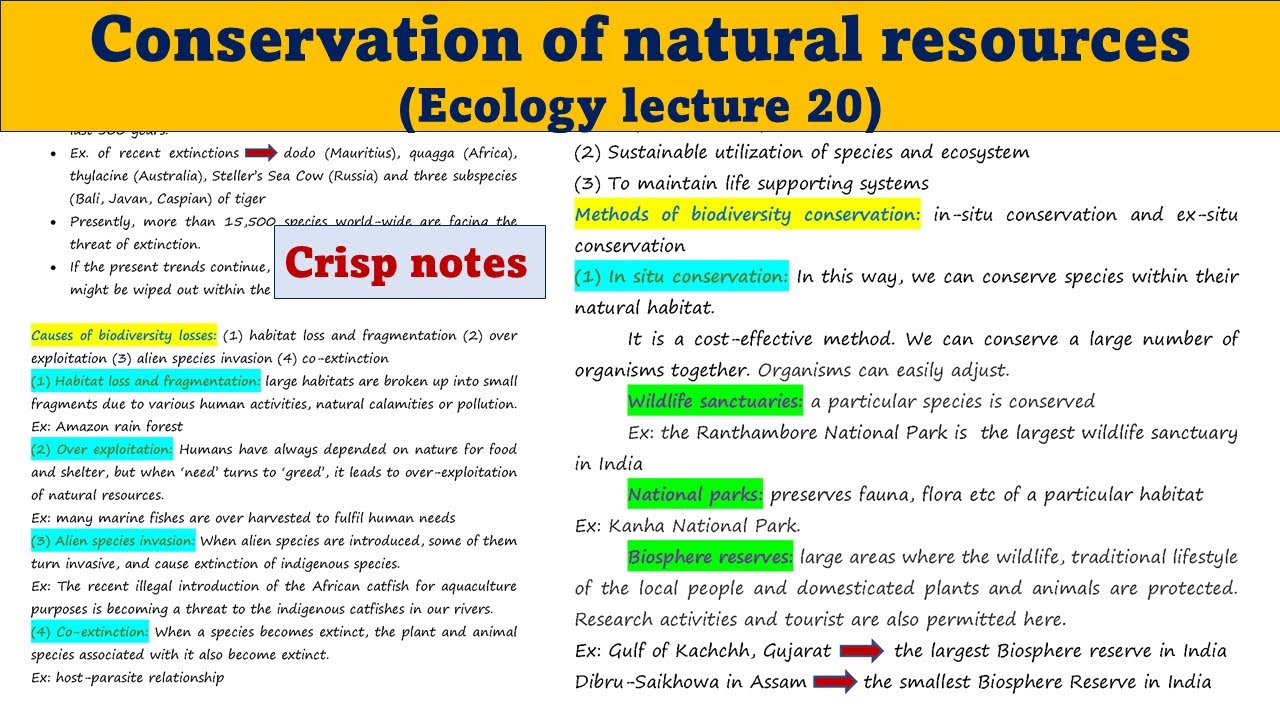 Conservation of natural resources | Ecology lecture 20 | UG | PG | UPSC