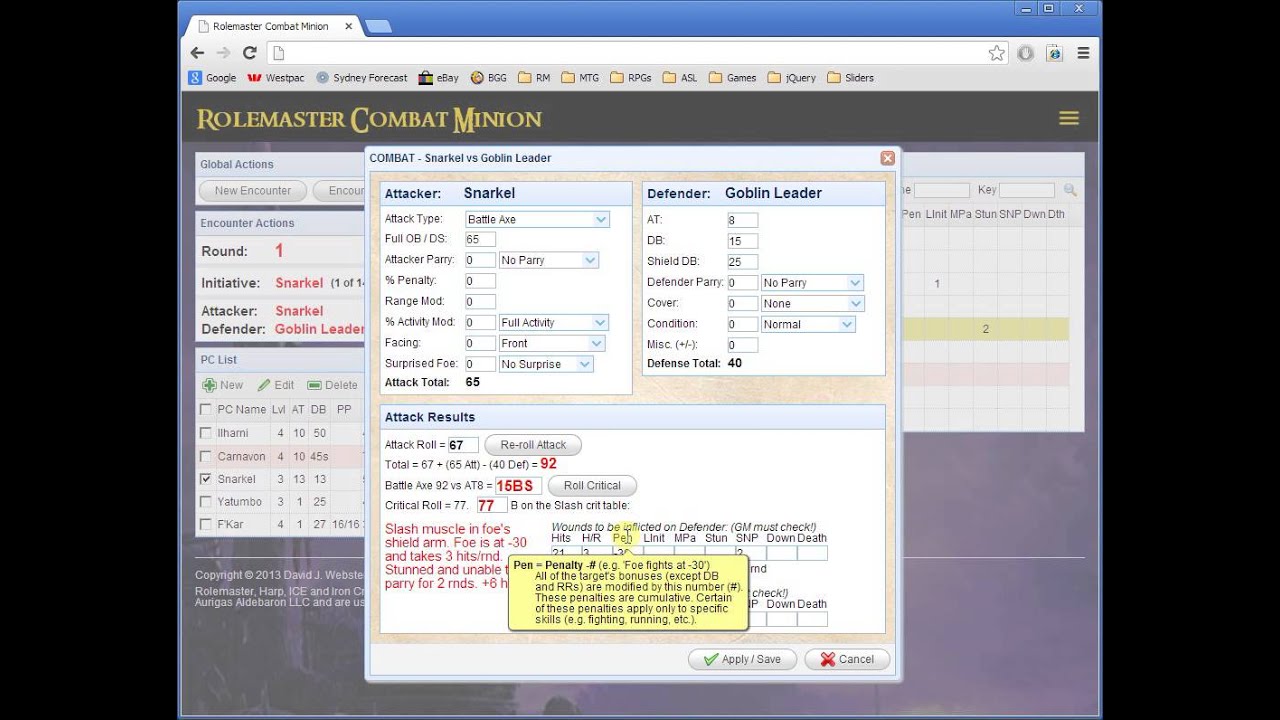 Rolemaster Combat Minion - A Web App for Rolemaster RPG - Part 1