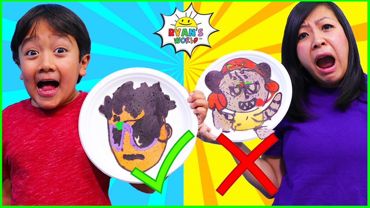 Pancake Art Challenge Ryan vs Mommy! Learn to Make Ryan's World DIY Pancake Art 1 hr kids video!!