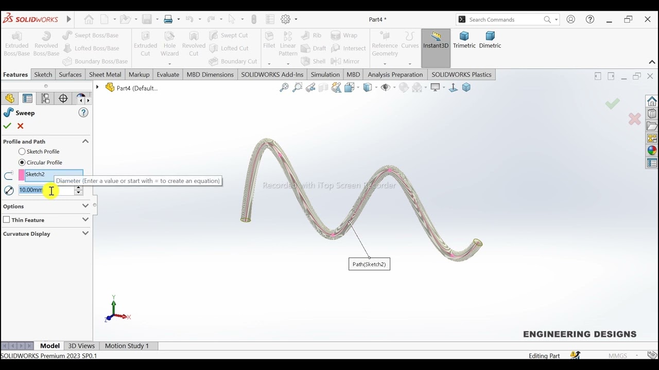 Swept Boss Base | Circular Profile| SolidWorks Tutorial #solidworks